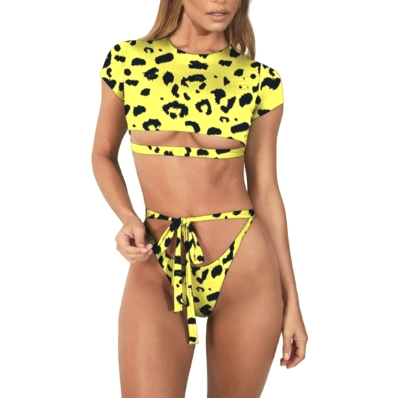Dolls Kill Other - NEW BIKINI SET YELLOW LEOPARD CUTOUT